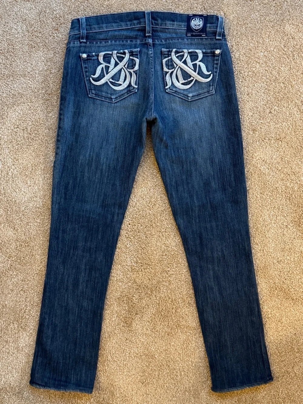 Rock & Republic Low Rise Skinny Jeans Size 26 Med Dk Wash Embroidered Pocket - Picture 4 of 16